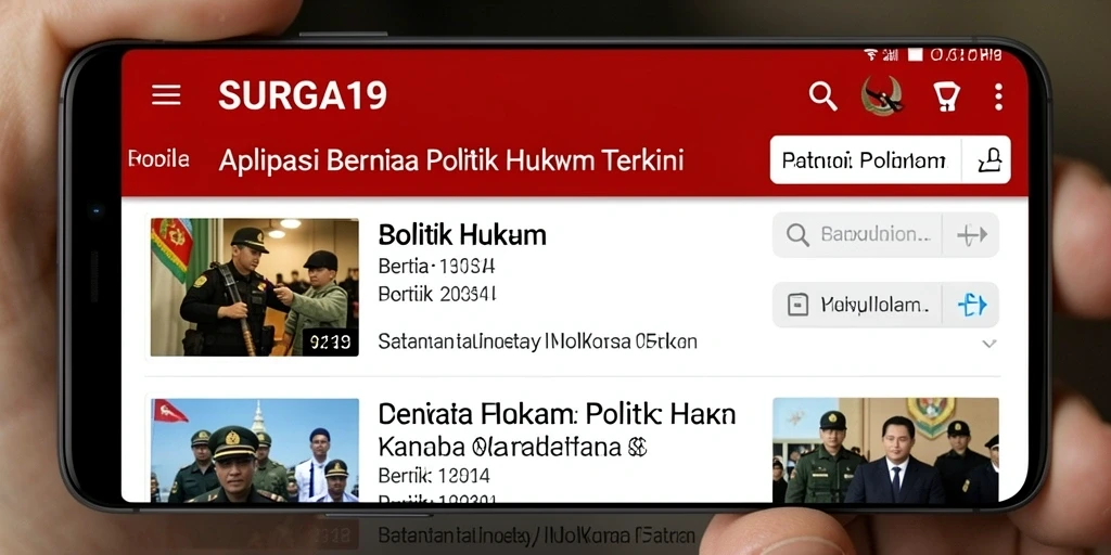 Tampilan antarmuka aplikasi SURGA19 untuk berita politik dan hukum.
