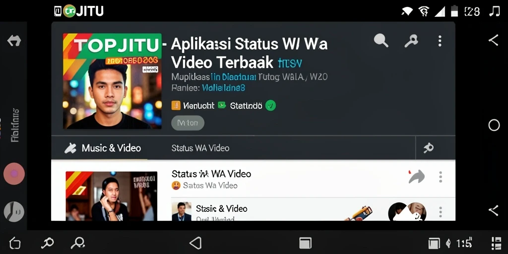 Tampilan antarmuka aplikasi TOPJITU untuk status WA Video.