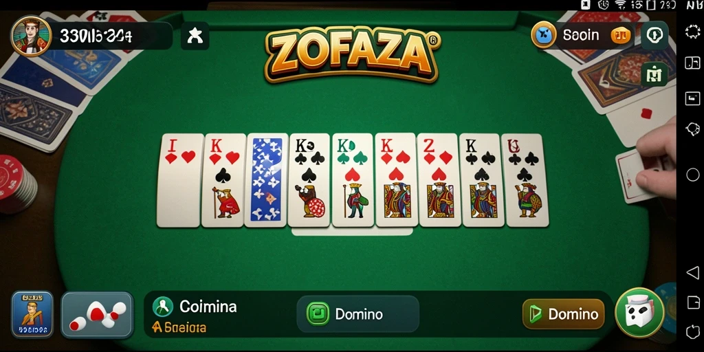 Antarmuka menarik permainan domino ZOFAZA yang mudah digunakan.